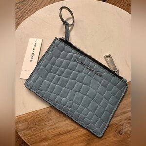 NWT! NEW! Marc Jacobs Logo Croc Embossed Leather Top Zip Card Case -Blue